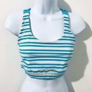 Lululemon energy sports bra blue and cream stripes.   A361